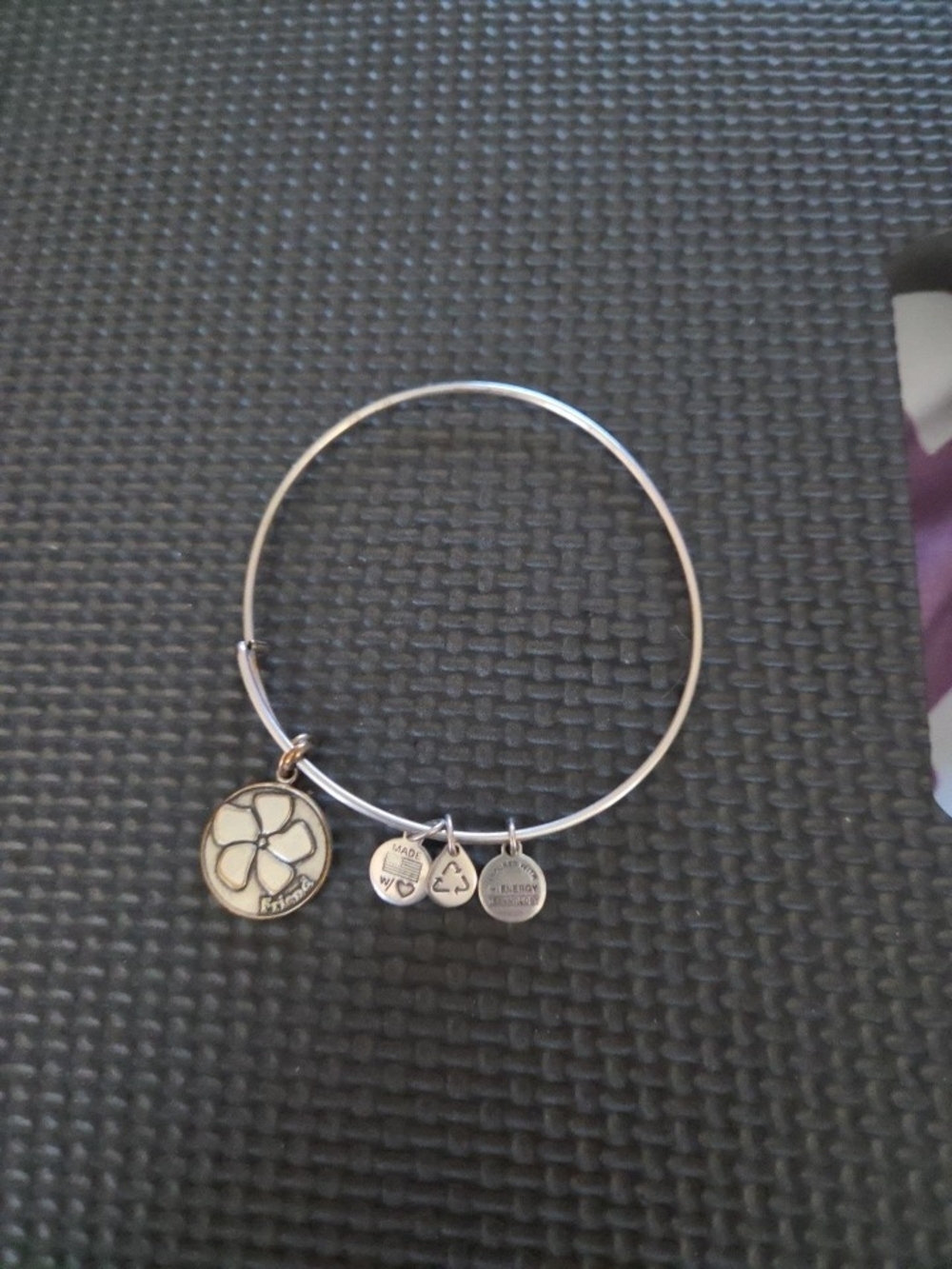 Alex and Ani Silver Tone Bangle with Friend Flower Charm